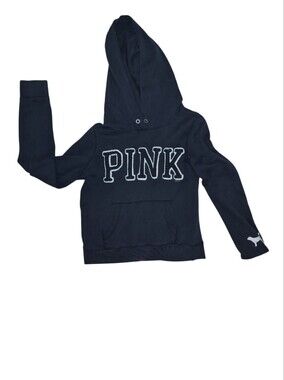 PINK Victoria's Secret Black Pullover Hoodie with White Logo